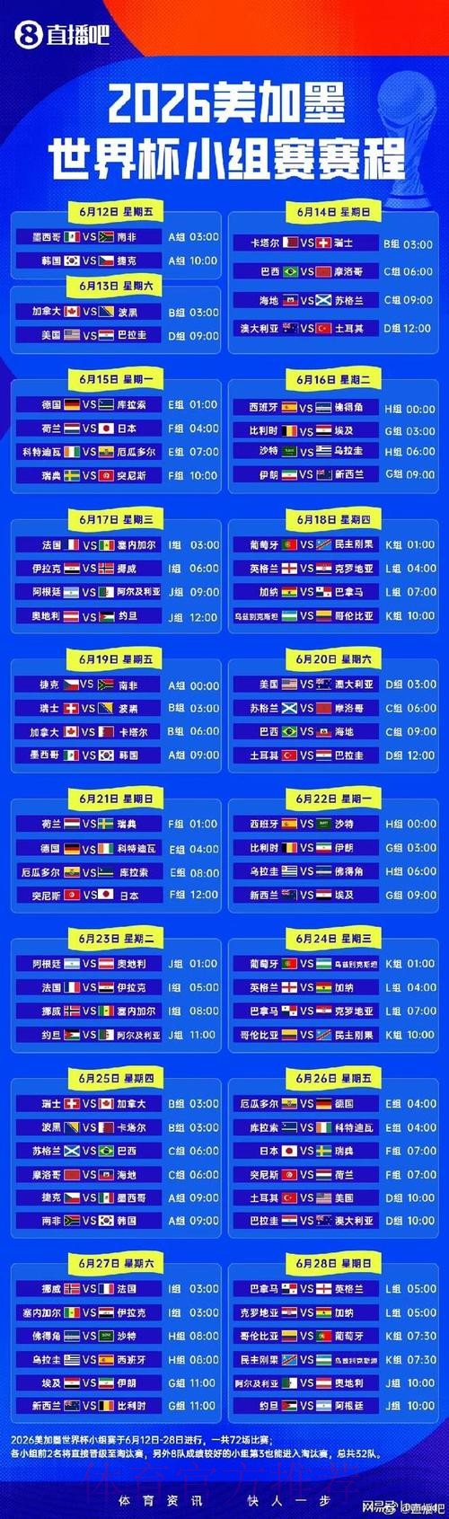 2026世界杯小组赛赛程实时更新高清直播官网入口